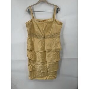 VTG Misty Lane Beaded Embroidered Mini Dress Women 14 Gold Shiny Avante Garde